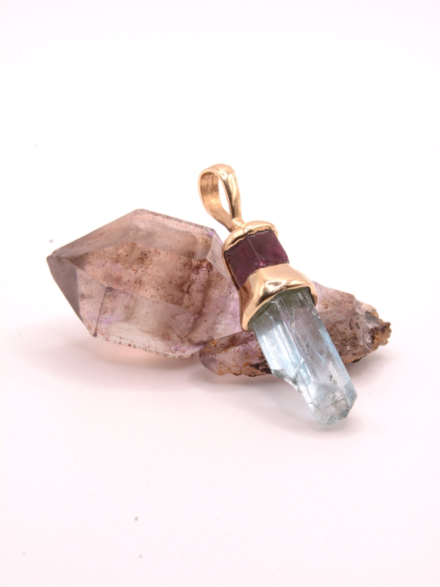 Mount Antero Aquamarine and Red Beryl Pendant