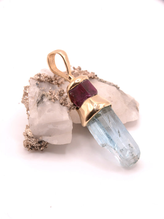 Mount Antero Aquamarine and Red Beryl Pendant